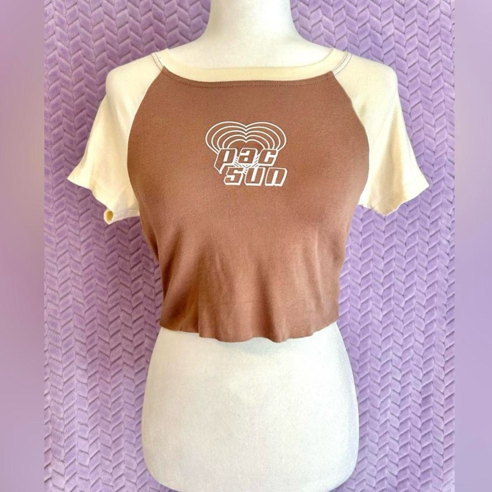 PacSun Brown and Cream Cropped Shirt | Color block Cropped 2016